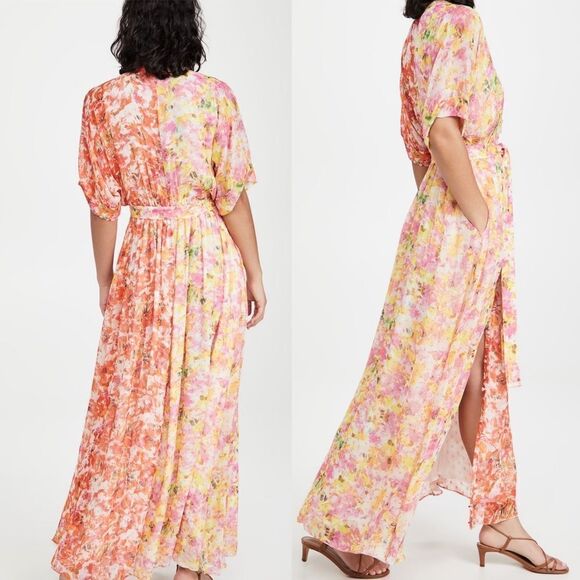 NWT Rococo Sand Nesh Mixed Floral V Neck Maxi Dress Orange Yellow XS - Picture 3 of 14